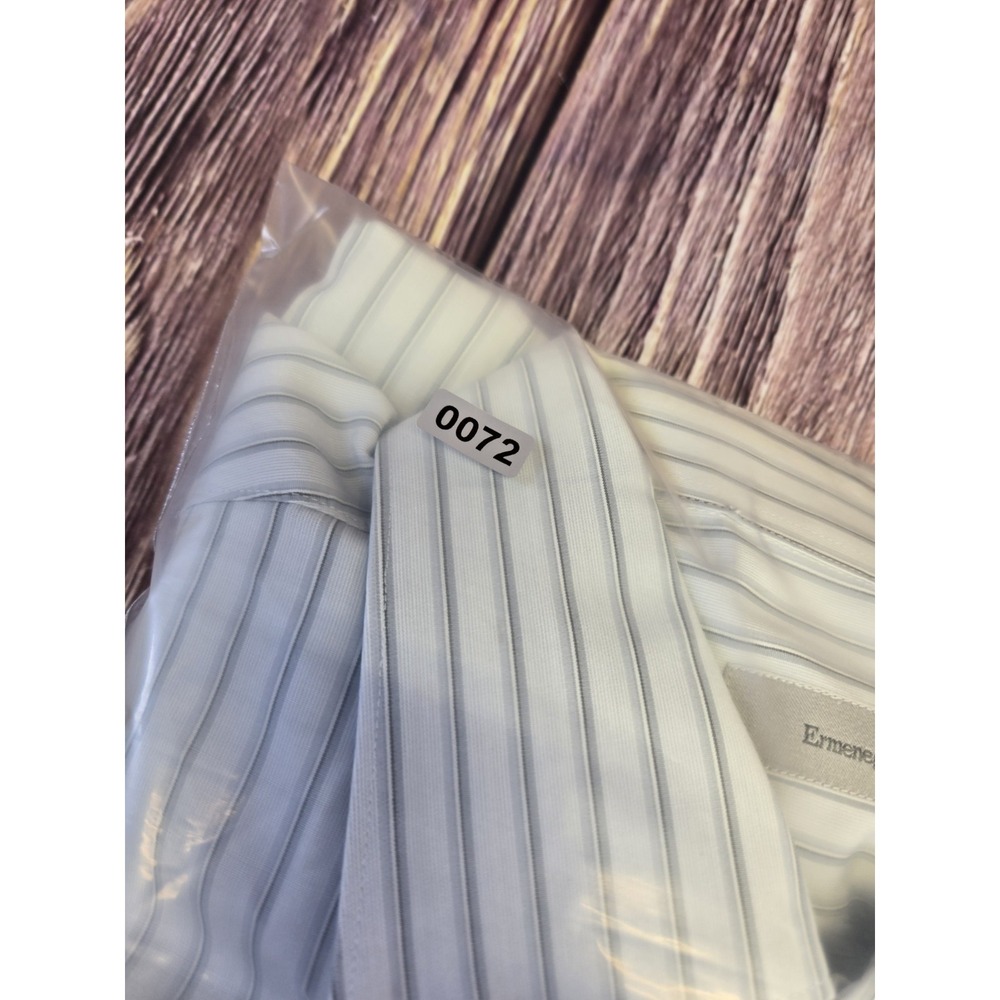 Ermenegildo Zegna Dress Shirt Mens XL White Stripe Cotton Long Sleeve Button Up - Picture 9 of 10